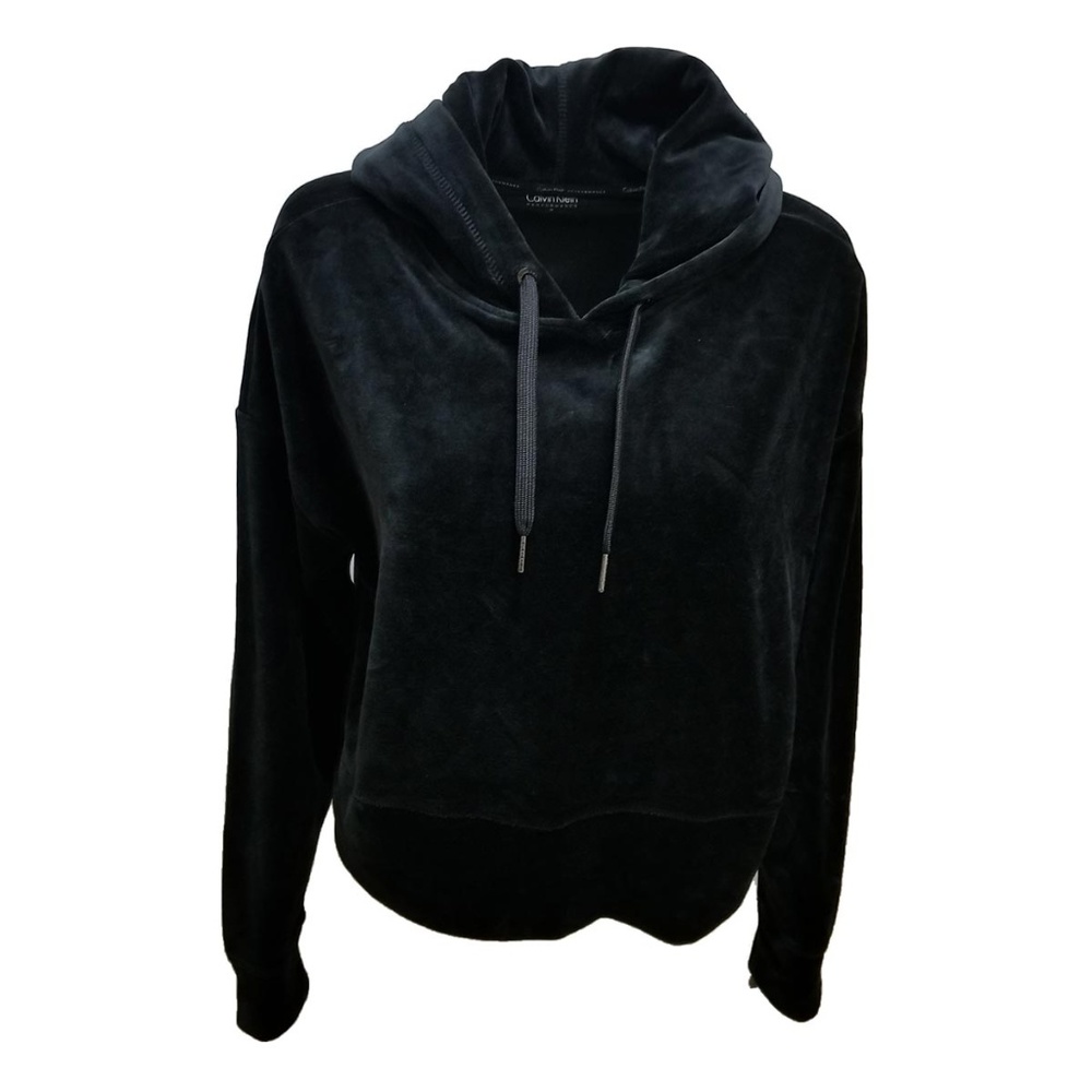 Calvin Klein Performance Cropped Velour Hoodie Sweatshirt Black Small